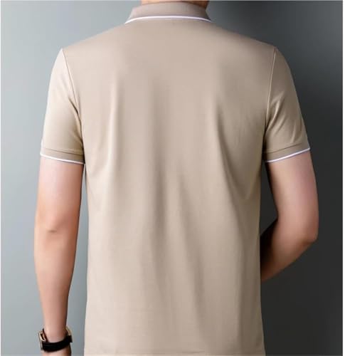 Men Cotton Polo Shirt Short Sleeve Zipper Business Casual Office Wear Regular Fit Comfortable Breathable Stylish T-Shirt(White,Medium)