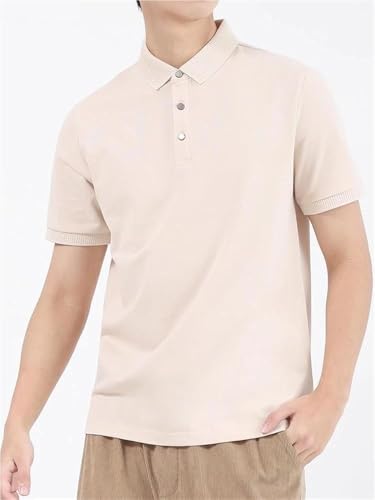 Mens Slim Fit Polo Shirt Quick Dry Breathable Performance Lightweight Short Sleeve Wicking Athletic Golf Business T-Shirt(Beige,Medium)