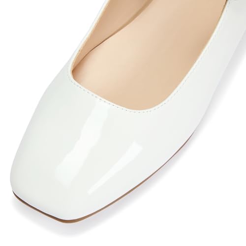 CosyFever Women's Flats Dressy Mary Jane Ballet Shoes Closed Toe for Casual Business Office - White 6.5 B(M) US