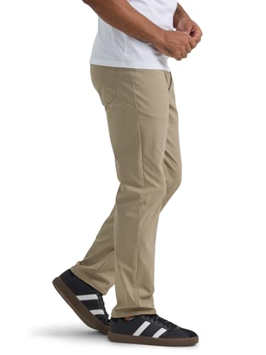 Lee Men's Extreme Motion Performance 5 Pocket Regular Straight Pant, Kansas City Khaki, 34W x 30L