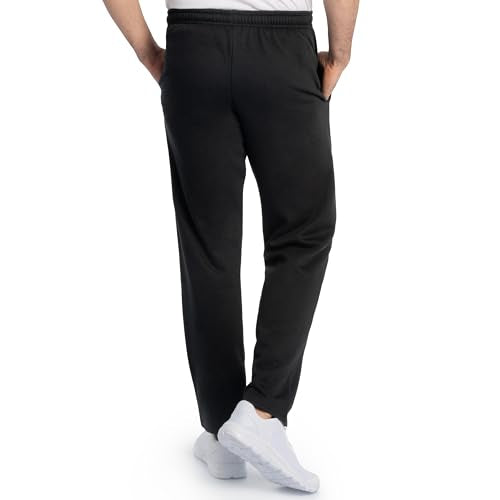Fruit of the Loom Men's Eversoft Fleece Open Bottom Sweatpants with Pockets, Relaxed Fit, Moisture Wicking, Breathable, Black