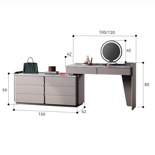 YZABEL L Shaped Vanity Desk with Storage Cabinets and 2 Drawers, 47" Natural Marble Top Dressing Table with Smart Mirror and Makeup Stool for Makeup Room, Home Office, Bedroom