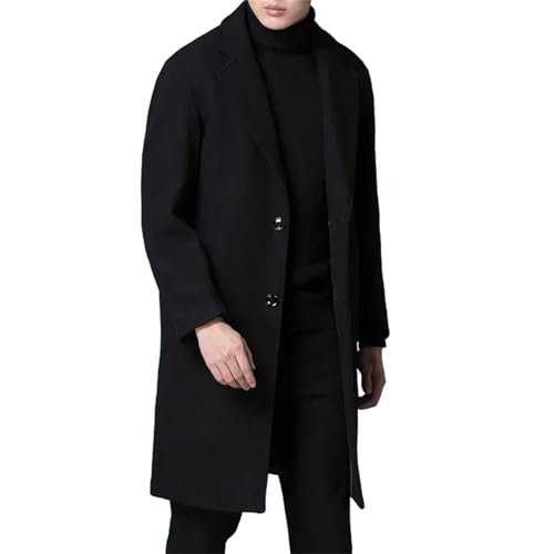 Men's Woolen Blend Casual Long Quilted Jacket Thick Business Overcoat Male Button Wool Suit Coat