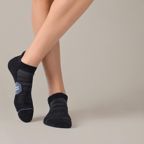 CelerSport 6 Pack Men's Running Ankle Socks with Cushion, Low Cut Athletic Tab Socks, Black + Grey, Large