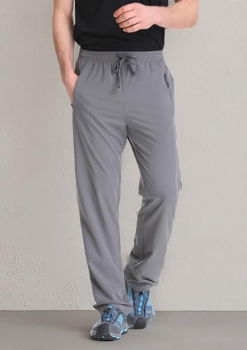 TRAILSIDE SUPPLY CO. Mens Lightweight Track Pants,Stretchy Pants with Zipper Pockets,Loose Fit, Grey, 3XL