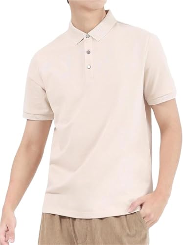 Mens Slim Fit Polo Shirt Quick Dry Breathable Performance Lightweight Short Sleeve Wicking Athletic Golf Business T-Shirt(Beige,Medium)
