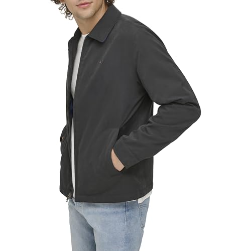 Tommy Hilfiger Men's Lightweight Microtwill Golf Jacket (Standard and Big & Tall), Deep Black, Large