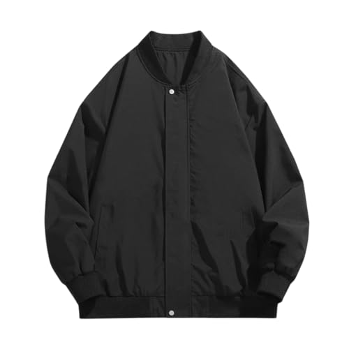 ERFMFKL Men Loose Casual Baseball Collar Coat Outdoor Solid Color Work Hiking Lightweight Jackets Black