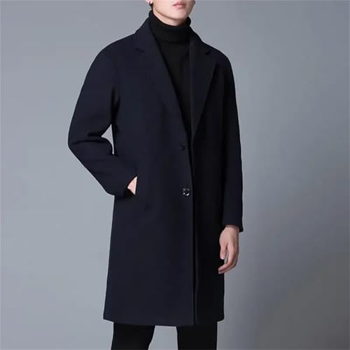Men's Woolen Blend Casual Long Quilted Jacket Thick Business Overcoat Male Button Wool Suit Coat