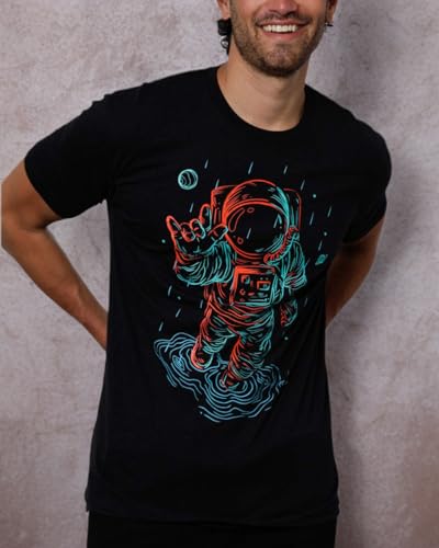 INTO THE AM Universal Love Glow in The Dark Graphic Tee for Men - Short Sleeve Design T-Shirts (Black, Large)