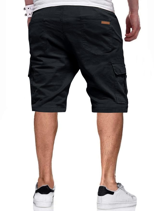 JMIERR Mens Casual Twill Cargo Shorts Cotton Drawstring Classic Cargo Chino Stretch Short with 6 Pockets for Men, US40(2XL), A Black