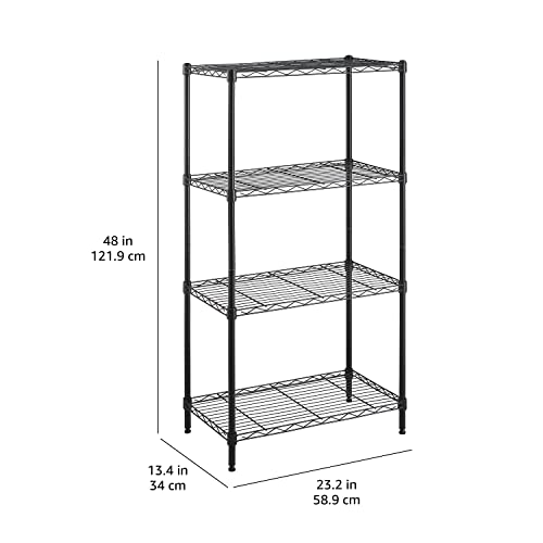 Amazon Basics 4-Shelf Steel Wire Storage Rack, Adjustable, Sturdy, Easy Assembly, 13.4 D x 23.2 W x 48 H in, Black
