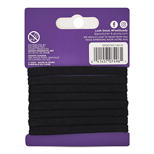 Goody Ouchless Seamless Hair Elastics, 8 Ct, Black, Damage-Free Gentle Hold Elastic Ties, No Snag or Pull, For All Occasions, Chic Styling Accessories for Women & Men, All Hair Types