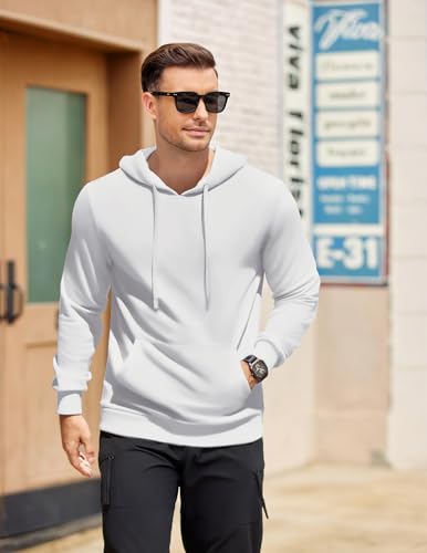 COOFANDY Men's Hooded Pullover Sweatshirt Workout Lightweight Hoodies for Gym & Campus Wear White