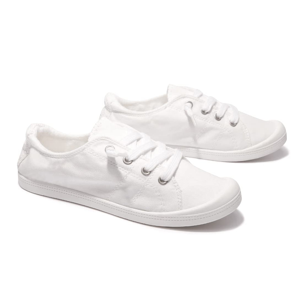 Women's Slip On Canvas Sneaker Low Top Casual Walking Shoes Classic Comfort Flat Fashion Sneakers (White 08)