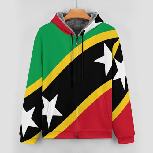 WunM Studio Fleece Jacket Thick Hoodie,Men Zipper Transition Jacket Pocket, 3D Printed Saint Kitts and Nevis Flag coat