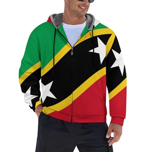 WunM Studio Fleece Jacket Thick Hoodie,Men Zipper Transition Jacket Pocket, 3D Printed Saint Kitts and Nevis Flag coat