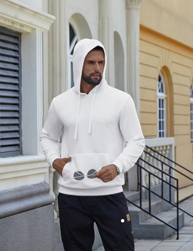COOFANDY Men's Hooded Pullover Sweatshirt Workout Lightweight Hoodies for Gym & Campus Wear White