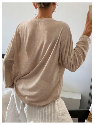 Milumia Women's Sheer Long Sleeve Oversized Tops Drop Shoulder Casual Tee T Shirts Brown Small