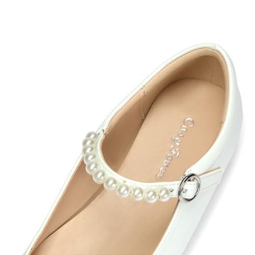 CosyFever Women's Flats Dressy Mary Jane Ballet Shoes Closed Toe for Casual Business Office - White 6.5 B(M) US
