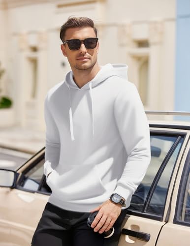 COOFANDY Men's Hooded Pullover Sweatshirt Workout Lightweight Hoodies for Gym & Campus Wear White