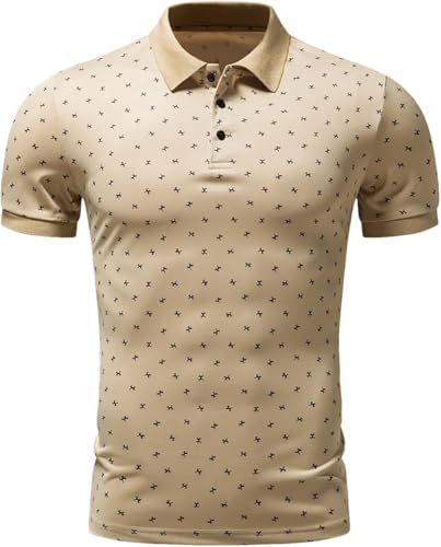 Golf Performance Polo Shirt Mens Quick Dry Breathable Slim Fit Lightweight Short Sleeve Wicking Athletic Business T-Shirt(Pl93-khaki,Large)