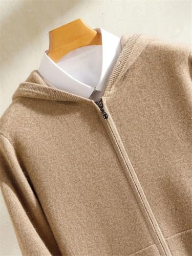 Mens 100 Percent Cashmere Zip Hoodie Winter Knitted Cardigan Kangaroo Pocket Smart Casual Thick Warm Jacket White
