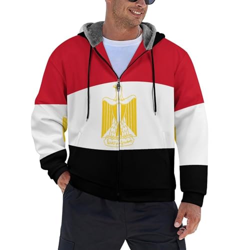 WunM Studio Fleece Jacket Men Thick Hoodie, Warm Jacket, Zipper Transition Jacket Pocket Jackets, 3D Printed Egypt Flag coat