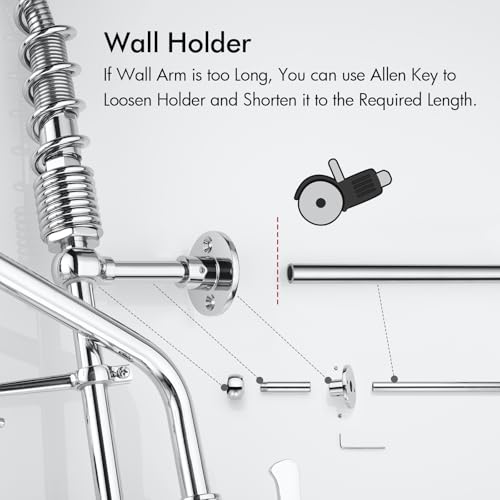 BAGNOLUX Commercial Sink Faucet, 8" Center Wall Mount Base with Pull Out Spray 9.6" Add-on Swing Spout 25" Height, Double Handle Pre Rinse Sprayer Commercial Rv Kitchen Faucet with Ceramic Valve