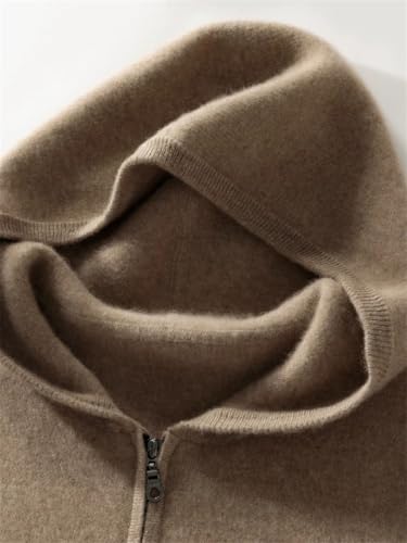 Mens 100 Percent Cashmere Zip Hoodie Winter Knitted Cardigan Kangaroo Pocket Smart Casual Thick Warm Jacket White