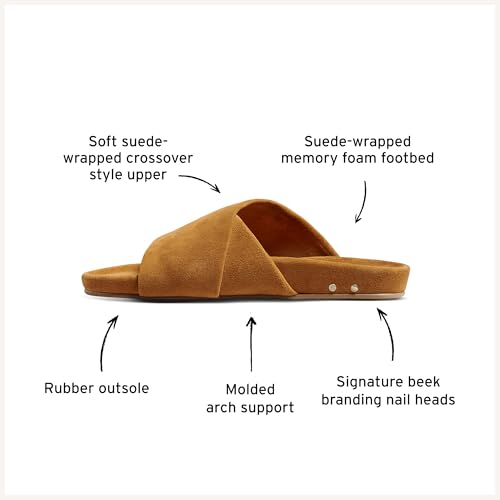 beek Kea Suede Slide Sandal for Women, Carmel, Slip-On Design, Features Suede-Wrapped Memory Foam Upper & Sole with Molded Arch, Size 9