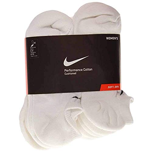 Nike Women's Performance Dri Fit Performance No Show Cotton Cushioned Moisture Wicking Socks White Medium (6-10) US Women (6 Pack)