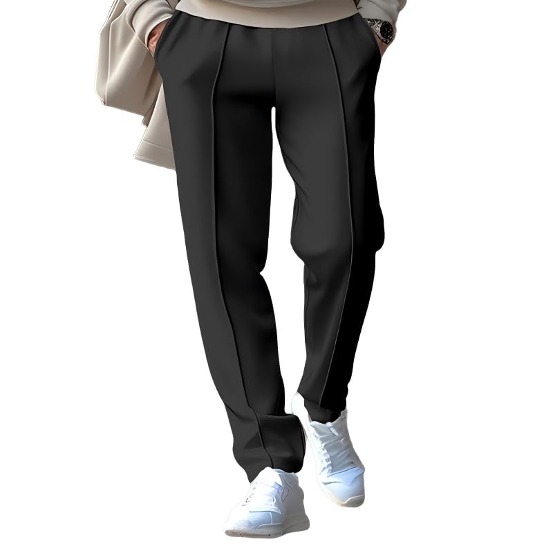 CORTUBO Men's Casual Pants, Lightweight Adjustable Elastic Waist Trousers with Drawstring, Straight Leg Relaxed Fit with Pockets 2025 Black M