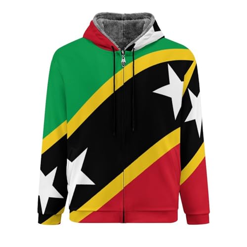 WunM Studio Fleece Jacket Thick Hoodie,Men Zipper Transition Jacket Pocket, 3D Printed Saint Kitts and Nevis Flag coat