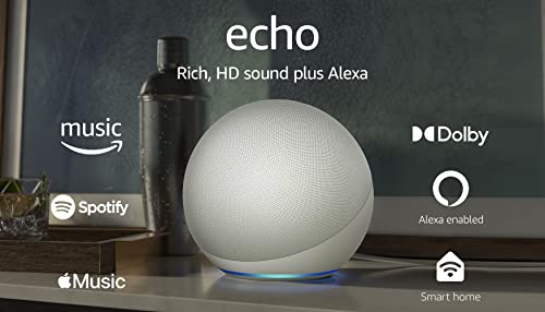 Amazon Echo (newest model), Alexa speaker with premium sound, Ideal for large bedrooms, living rooms and kitchens, Glacier White