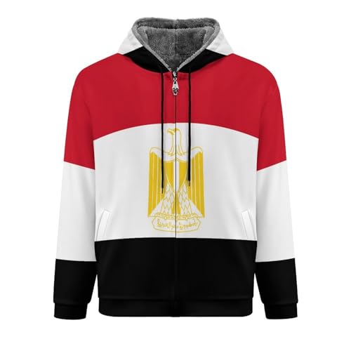 WunM Studio Fleece Jacket Men Thick Hoodie, Warm Jacket, Zipper Transition Jacket Pocket Jackets, 3D Printed Egypt Flag coat