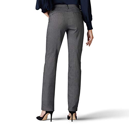 Lee Women's Wrinkle Free Relaxed Fit Straight Leg Pant, Black/White Rockhill Plaid, 12