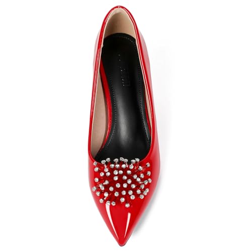 Women's Pumps Pointed Toe Slip On Shoes for Women Rhinestone Dress Pumps Shoes Comfortable Kitten Heels Elegant Pumps Red Size 8
