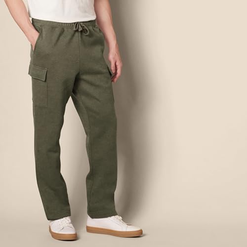Amazon Essentials Men's Cargo Fleece Sweatpant with Open Hem, Olive Heather, Medium