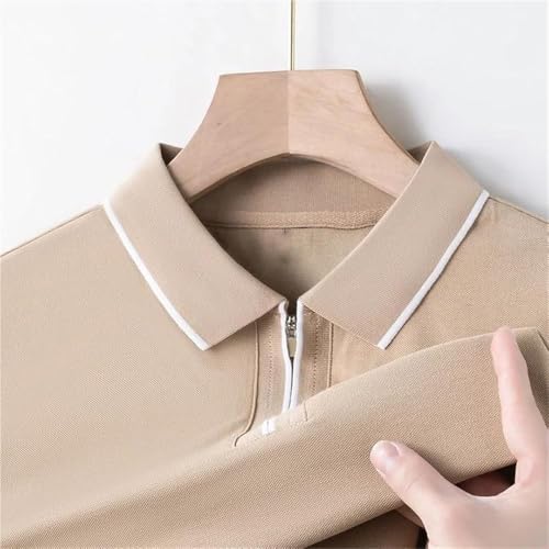 Men Cotton Polo Shirt Short Sleeve Zipper Business Casual Office Wear Regular Fit Comfortable Breathable Stylish T-Shirt(White,Medium)