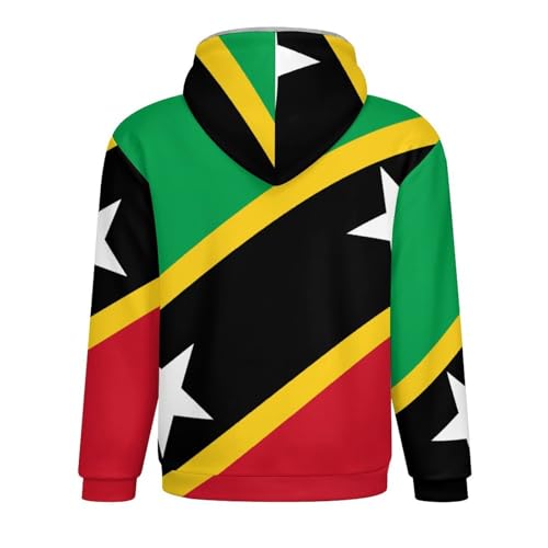 WunM Studio Fleece Jacket Thick Hoodie,Men Zipper Transition Jacket Pocket, 3D Printed Saint Kitts and Nevis Flag coat