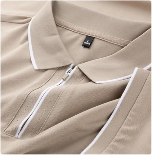 Men Cotton Polo Shirt Short Sleeve Zipper Business Casual Office Wear Regular Fit Comfortable Breathable Stylish T-Shirt(White,Medium)