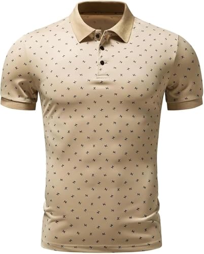 Golf Performance Polo Shirt Mens Quick Dry Breathable Slim Fit Lightweight Short Sleeve Wicking Athletic Business T-Shirt(Pl93-khaki,Large)