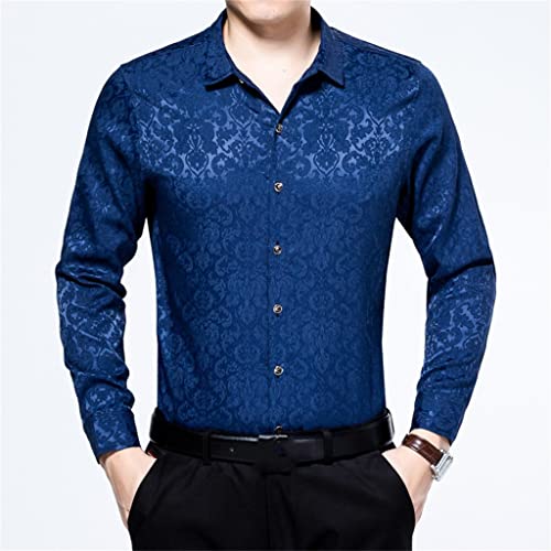 Big Size Silk Shirts for Mens Shirts Loose Flowers Business Casual Large Size Office Dresses(3X-Large)