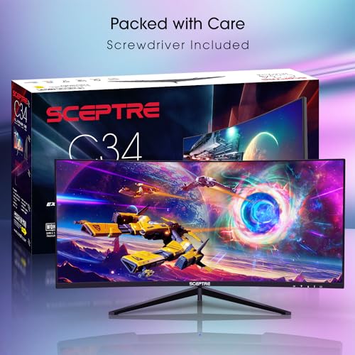 Sceptre 30-inch Curved Gaming Monitor 21:9 2560x1080 Ultra Wide/ Slim HDMI DisplayPort up to 200Hz Build-in Speakers, Metal Black (C305B-200UN1)