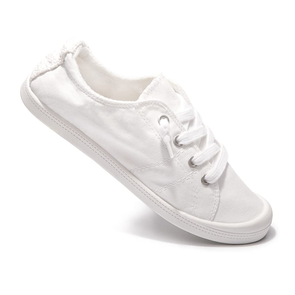 Women's Slip On Canvas Sneaker Low Top Casual Walking Shoes Classic Comfort Flat Fashion Sneakers (White 08)