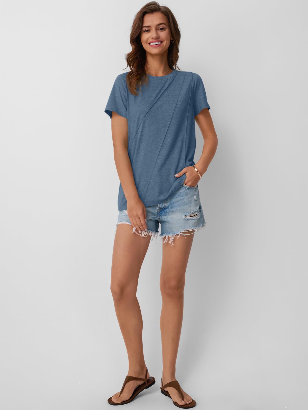 AUTOMET Womens Summer Tops Workout Shirts Beach Vacation Outfits Business Tshirts Dressy Fashion Spring Clothes 2025 Navy L