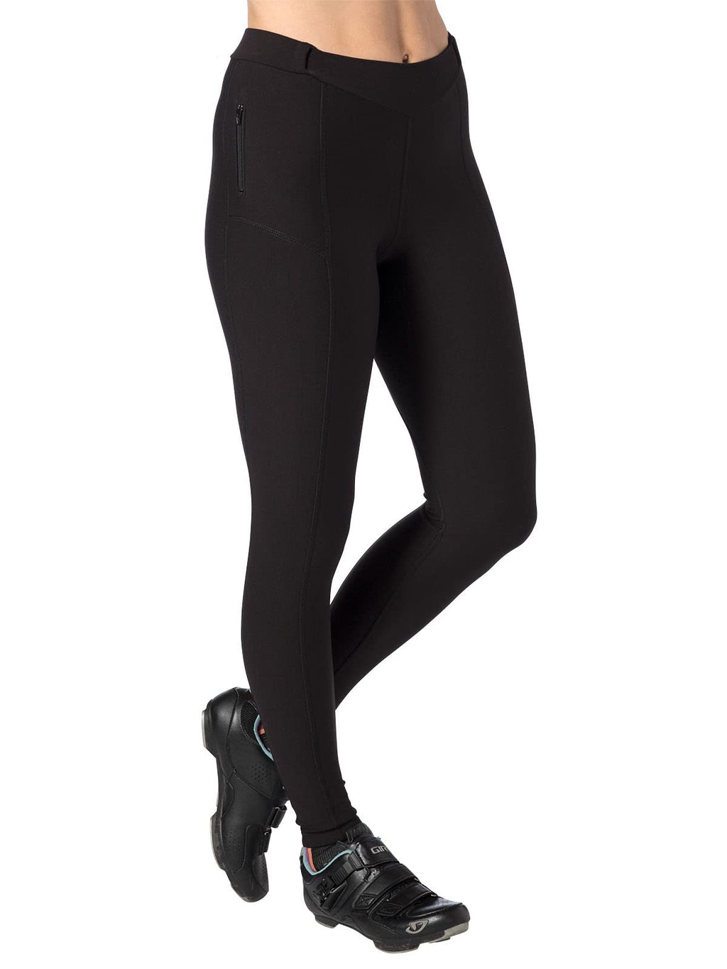 Terry Coolweather Cycling Padded Tights for Women - Regular 29 inch Inseam Thermal Pants - Black, Medium