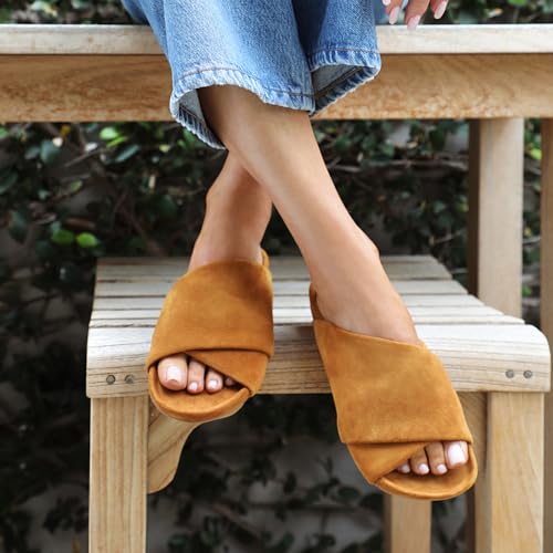 beek Kea Suede Slide Sandal for Women, Carmel, Slip-On Design, Features Suede-Wrapped Memory Foam Upper & Sole with Molded Arch, Size 9