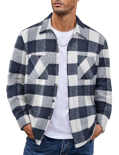COOFANDY Men's Flannel Shirts Casual Button Down Plaid Shirt Jacket Long Sleeve Fleece Shacket with Pockets